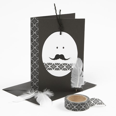 A White & Black Easter Greeting Card – with an Egg Head and Masking Tape