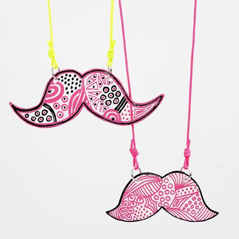 A Moustache Jewellery Pendant made from Shrink Plastic Sheets decorated with Markers