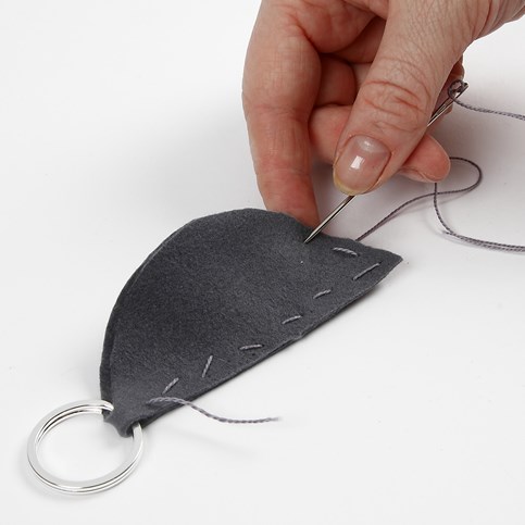 A Felt Mouse with a Suede Cord Tail for a keyring Fob