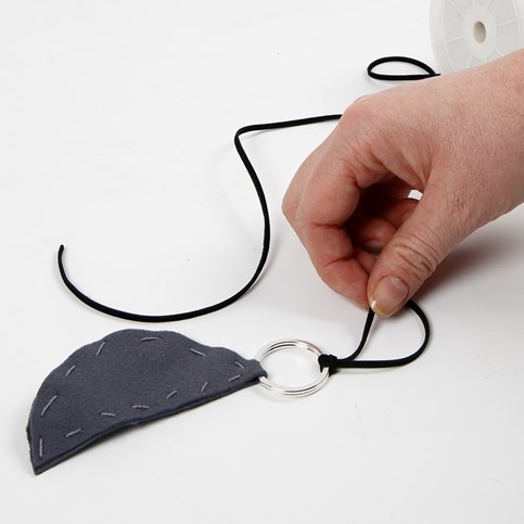 A Felt Mouse with a Suede Cord Tail for a keyring Fob