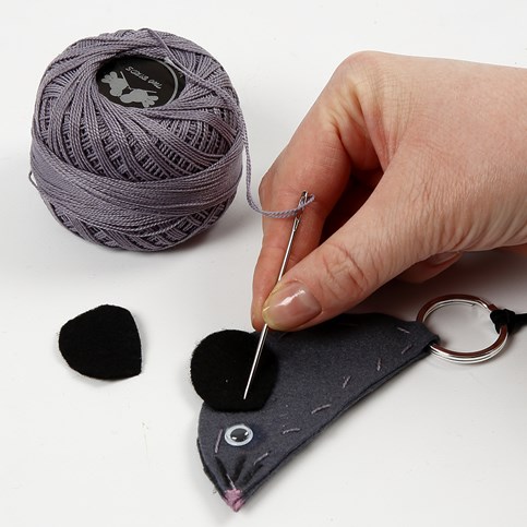 A Felt Mouse with a Suede Cord Tail for a keyring Fob