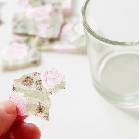 Candle Holders with Skagen Decoupage Paper and Glitter on the Rim