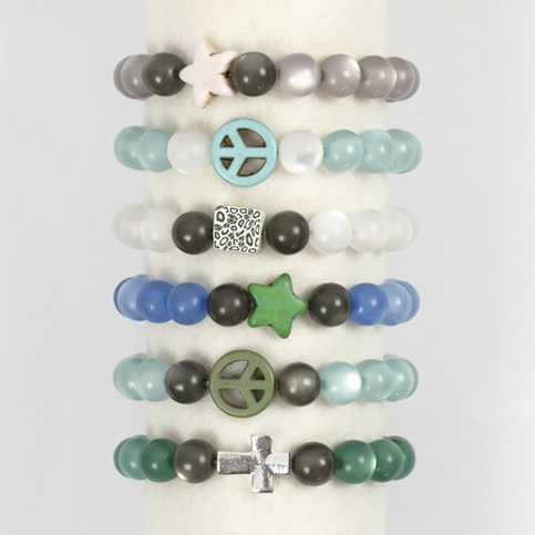 An Elastic Beading Cord Bracelet with Resin Beads and Howlite Beads