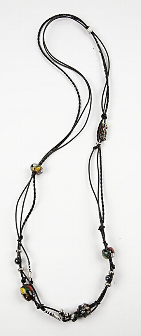 Leather necklace with glass beads