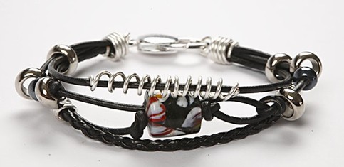 A Leather Bracelet with Glass Beads