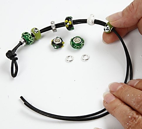 Leather Bracelets with  Glass Charm Beads